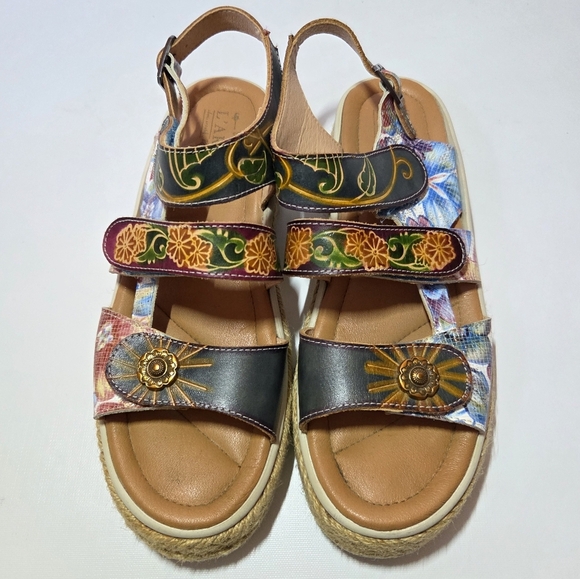 L'artiste Yahima Espadrilles Boho Multicolor Floral Casual Platform Sandal Sz 38 - Picture 1 of 11
